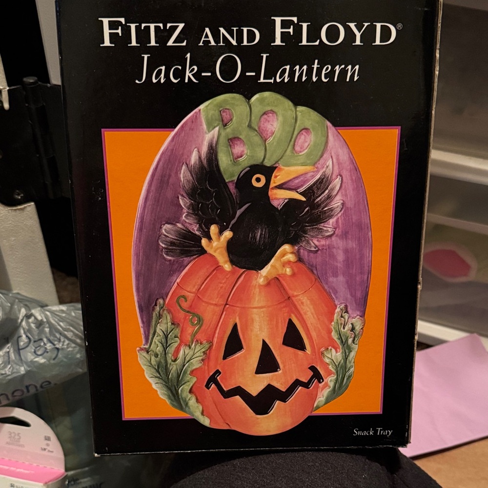Fitz and Floyd Halloween Crow Pumpkin Tray